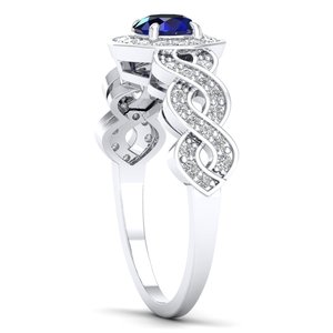Anillo Halo con Combinación de Moissanita y Zafiro Azul al por Mayor de REYES, Plata de Ley 925 Sólida, Joyería de Diseño Exclusivo - Product Image 3