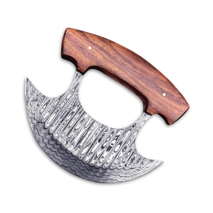 Couteau de cuisine professionnel DIY personnalisable en acier Damas, lame Ulu, nouveau design, manche en bois, étui, support en bois, Edge Master - Product Image 1
