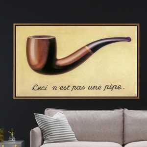 Art sur toile sur le thème de la philosophie surréaliste : « Ceci n'est pas une pipe », impression sur toile encadrée dorée - Product Image 1