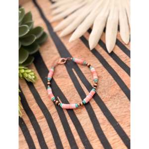 Navajo Inspired Bohemian Machine Made Multi-Strung <b>Bracelet</b> Featuring <b>Graduated</b> Stone & Copper Beads - Product Image 2
