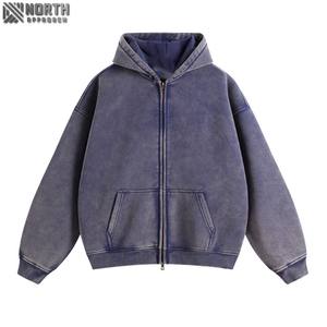 Vintage Washed Cotton Athletic Sweatshirt Men <b>Zip</b>-up Oversized Streetwear Kangaroo <b>Pocket</b> Brown Casual <b>Hoodie</b> Xs Terry Puff - Product Image 5