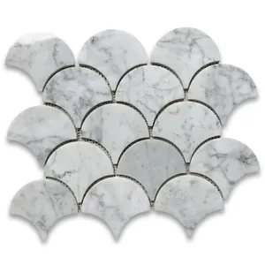 C994XP Carrara กระเบื้องโมเสคพัดลมขนาดใหญ่ทำจากหินอ่อนสีขาวผลิตภัณฑ์ขัดเงา - Product Image 1