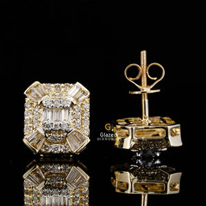 Brillante redondo Baguette corte Moissanite diamantes 925 pendientes de tuerca de plata esterlina diseño personalizado estilo Hip Hop helado - Product Image 1