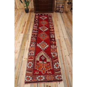 2,7x10,9 ft Vintage Rug, <b>Runner</b> Turkish Rug, <b>Red</b> Geometric Rug - Product Image 1
