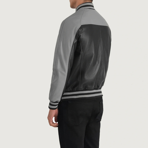 Concevez votre propre veste universitaire en cuir noir et gris de haute qualité veste Letterman d'université de logo de broderie personnalisée - Product Image 5