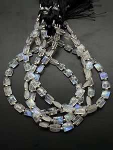 Cuentas de forma rectangular facetadas de piedra lunar de arcoíris blanco Natural de alta calidad 4,5x6-6x7MM 24-25 cuentas Strand Fancy Stone - Product Image 3