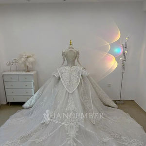 Jancember JJ52 Robe de mariage <span class=keywords><strong>empire</strong></span> à longue traîne en dentelle à manches longues - Product Image 4