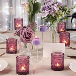 Traditional Purple Glass Candle Holder Glass <b>Jar</b> Scented Candle Gift Set of Sic Pieces for Home Decoration Indian Supplier - Product Image 4