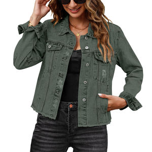 Chaquetas de mezclilla teñidas lisas ligeras para mujer Venta al por mayor Nueva moda Precio barato Chaquetas de mezclilla para mujer - Product Image 1