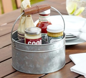 Kitchenware Cutlery Holder 4 Compartment Storage Holder Home Tabletop Galvanized Utensils Holder With <b>Wood</b> Handle - Product Image 3