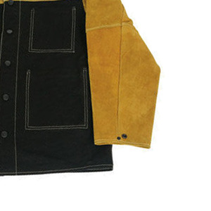 Chaqueta de soldadura de cuero marrón y azul unisex, chaquetas de seguridad de trabajo de cuero de vaca dividido de alta resistencia para soldadores, chaquetas de seguridad - Product Image 3