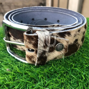 Ceinture pour homme en cuir de vache véritable avec poils |   Boucle en alliage de style occidental faite à la main, robuste, écologique, imprimé animal, 3,5 cm - Product Image 6
