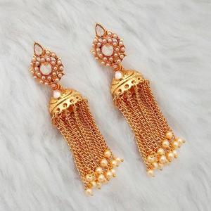 Kriaa AD <b>Pearl</b> <b>Drop</b> Dangler <b>Earrings</b> Gold Plated Stone Elegant and Luxurious Accessory - Product Image 1