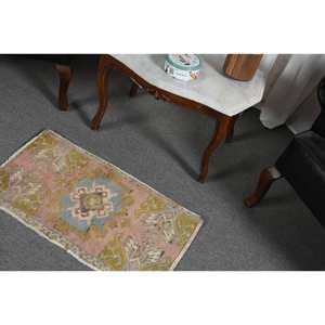 Alfombra tradicional de lana rosa y verde de 1,5x2,6 pies, diseño de rompecabezas de retazos turcos, sala de estar alfombra para, respaldo de látex para decoraciones de 9x12 - Product Image 4