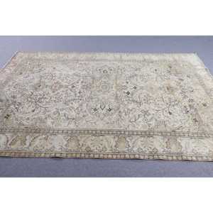 พรมขนาด 6.4x9.7 ฟุต, พรมวินเทจตุรกี, พรมขนสัตว์ลายดอกไม้สีขาวน้ำตาล - Product Image 3