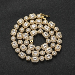 Elegante Cadena Chapada en Oro con Eslabones de Trébol con Incrustaciones de Diamantes Moissanite, Joyería de Moda Hip Hop de Lujo para Hombres y Mujeres, para Fiestas - Product Image 2