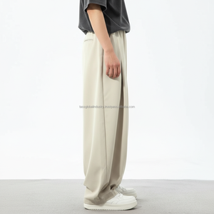 High Quality Customizable Men's Canvas Wide Leg <b>Trousers</b> Streetwear Loose Fit Lightweight <b>Elastic</b> Waist Pleated Casual Summer - Product Image 4