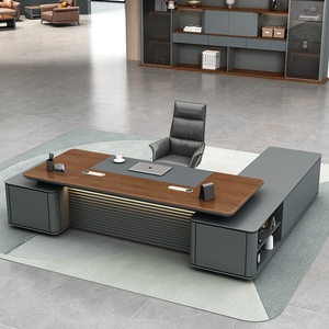Wholesale Luxury L Shaped Executive Office Desk with Storage Bookshelf Modern Wooden <b>Computer</b> Laptop Workstation <b>Table</b> Boss CEO - Product Image 5