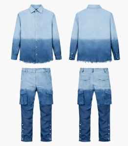 Conjunto de Camisa Vaquera Degradada con Pantalones Cargo - Product Image 1