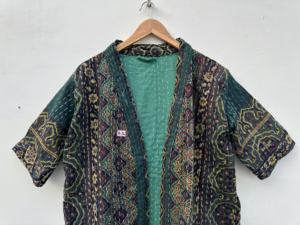 Chaquetas acolchadas Kantha de algodón de talla libre para mujer de la mejor calidad, Abrigos, Chaquetas con estampado Ajrakh para otoño, comodidad cosida a mano - Product Image 2