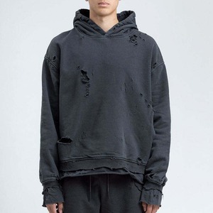 Sudadera con Capucha para Hombre, Diseño Nuevo, Estilo Desgastado, Bordado, Color Liso, Manga Larga, para Invierno, Básico, Mezcla de Algodón - Product Image 1