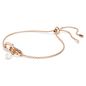 Elegante pulsera Constella de oro rosa con perla de cristal y detalles de enlace pavimentado Cierre deslizante ajustable para proveedores de joyería - Product Image 1