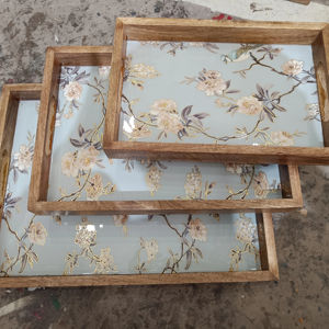 Elegant Chic Set of 3 Rectangle Mango Wood Serving Trays with Resin Inlay Versatile Various Sizes for Serving Various Needs - Product Image 1