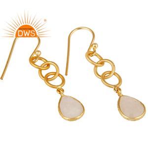 Boucles d'oreilles en argent plaqué or faites à la main Fournisseur de bijoux en pierre de lune arc-en-ciel - Product Image 2