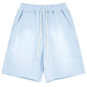 Pantalones casuales de lona de algodón para hombre, de cintura media, con estampado liso, efecto desgastado por el sol, transpirables, con cordón y borlas de color personalizado. - Product Image 1