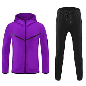 Vêtements de sport pour hommes, survêtement d'entraînement en polaire technique, jogging à capuche pour l'hiver, ensemble deux pièces à motif solide - Product Image 4