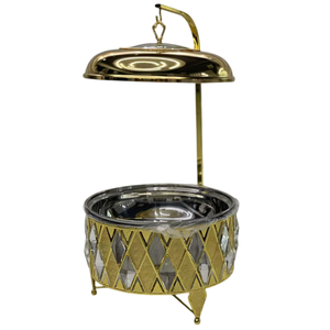 Recipiente para Calentar Comida de Acero Inoxidable con Incrustaciones de Diamantes Brillantes, Calentador de Buffet Dorado con Tapa Colgante para Bodas y Fiestas - Product Image 1
