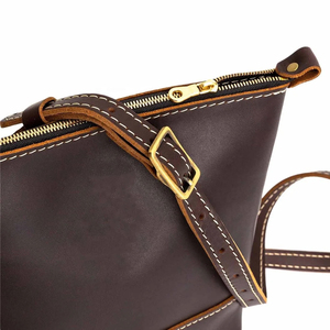 Bolso Bandolera de Cuero Genuino, Color Sólido, Cierre de Cremallera, Estilo Minimalista, Uso Diario, Bolso Tote para Mujer - Product Image 6