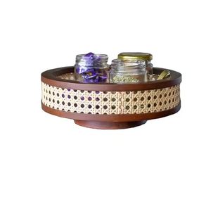 Plateau de service en bois de forme hexagonale Vintage fabriqué à la main plateaux de service en rotin en bois pour paniers de rangement de cuisine touche décorative - Product Image 3