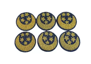 Posavasos de cristal con cuentas hechos a mano de alta calidad, juego de alfombrillas para mesa de comedor, diseño de luna y estrella, patrón cuadrado, bordado, costura - Product Image 2