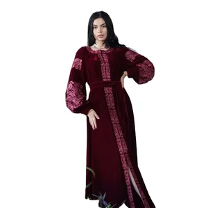 New Arrivals Machine Embroidered Full Balloon Sleeves Floor Length Round Neck Ethnic Ukraine Embroidery Dress