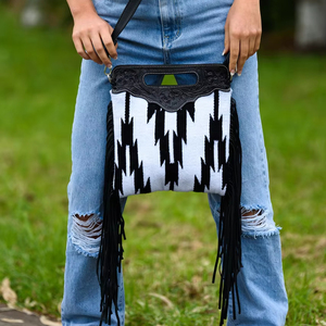 Bolso de Hombro Estilo Silla de Montar, de Cuero Vacuno Tejido a Mano, Estilo Bohemio Vintage, con Cierre Lateral y Correa Decorada, para Mujer - Product Image 1