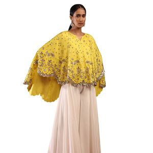 Giallo limone alto mantello basso e bianco Palazzo completo con paillettes e Zardosi all'ingrosso donna abbigliamento etnico fornitore di abbigliamento OEM - Product Image 4