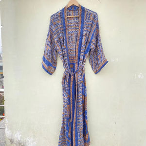 <b>Vintage</b> Crepe Silk <b>Kimono</b> Soft Comfy Robe Lightweight Luxury Loungewear Boho Dressing Gown Free Drawstring Quick Dry for Summer - Product Image 1