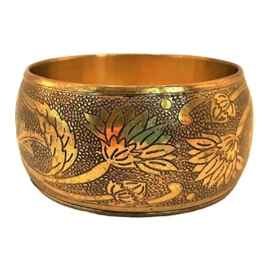 Vintage Etchnic Style Wide <b>Flower</b> <b>Bracelet</b> Chunky Brass Fashion Bangle - Product Image 1