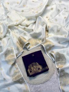 Sari en mousseline pure, douce comme de la soie, avec un motif tissé sur toute la surface, or, vêtements pour femmes indiennes, en stock, fabriqué en Inde - Product Image 4