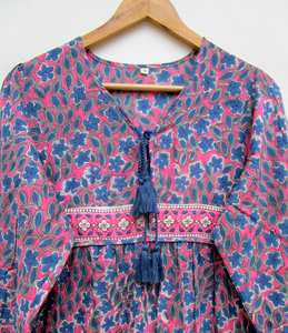 ชุดเดรสชายหาดขนาดเล็กจากนักออกแบบชั้นสูงเดรสผ้าฝ้ายมิดิลายดอกไม้สีสดใสชุดเดรสฤดูร้อนสไตล์โบฮีเมียน - Product Image 5