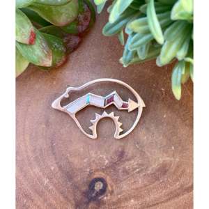 Navajo Handmade Multi Stone & Sterling <b>Silver</b> Inlay Bear <b>Brooch</b> Pin - Product Image 1