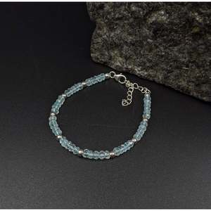 925 Sterling <b>Silver</b> Beaded <b>Bracelet</b> with Aquamarine Tennis <b>Bracelet</b> for Women Gold and Diamond Accent for Gift - Product Image 2