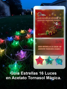 Luci a Corda con 16 LED Iridescenti a Forma di Stella in Acetato, Decorazioni Natalizie Impermeabili IP44, Materiale Plastico, Alimentazione AC 110V con Spina a Muro - Product Image 2