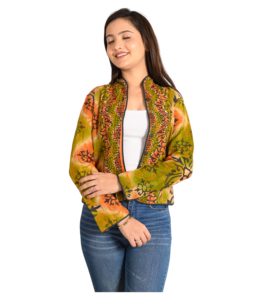 Veste d'hiver matelassée faite à la main pour femmes Style indien fermeture à glissière multicolore Long manteau décontracté respirant méthode de tissage tissé - Product Image 3