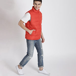 Gilet matelassé sans manches pour homme avec fermeture éclair, couleur unie, tissu chaud d'hiver, vêtement d'extérieur avec col montant, gilet matelassé pour homme - Product Image 4
