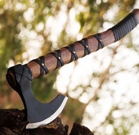 Vente en gros de haches tomahawk à double lame en acier à haute teneur en carbone, fabriquées à la main, de qualité industrielle, personnalisées OEM/ODM, PRESTIGE BLADES, manche en bois de frêne