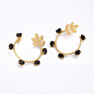 Pendiente de tuerca con diseño de hoja con forma de pera de ónix negro hecho a mano diseño Simple elegante ónix moda chapado en oro diseñador ónix joyería Stud - Product Image 2