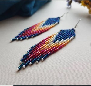 Navy <b>Blue</b> Beaded <b>Earrings</b> Bohemian Bead <b>Earrings</b> Shiny Seed Bead <b>Earrings</b> Fringe Beadwork <b>Earrings</b> Beaded Tassel <b>Earrings</b> - Product Image 2