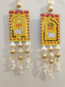 Hecho a mano Shubh Labh vaca pared colgante Festival indio decoración puerta de entrada Toran Diwali Puja decoración Laxmi Ganesh bendición - Product Image 2